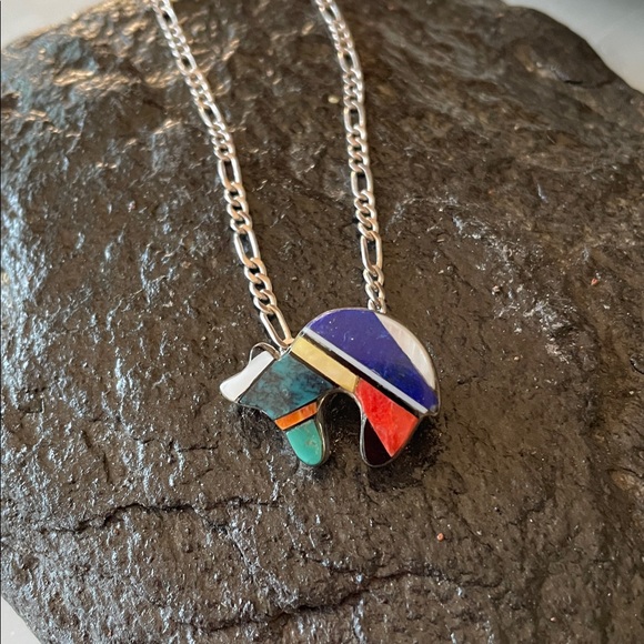 Vintage Charlie Bowie Navajo Native American Bear Pin and Pendant - Picture 3 of 14